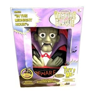 VTG Gemmy Animated Dracula Vampire Wall Plaque Sings - Midnight Hour Halloween